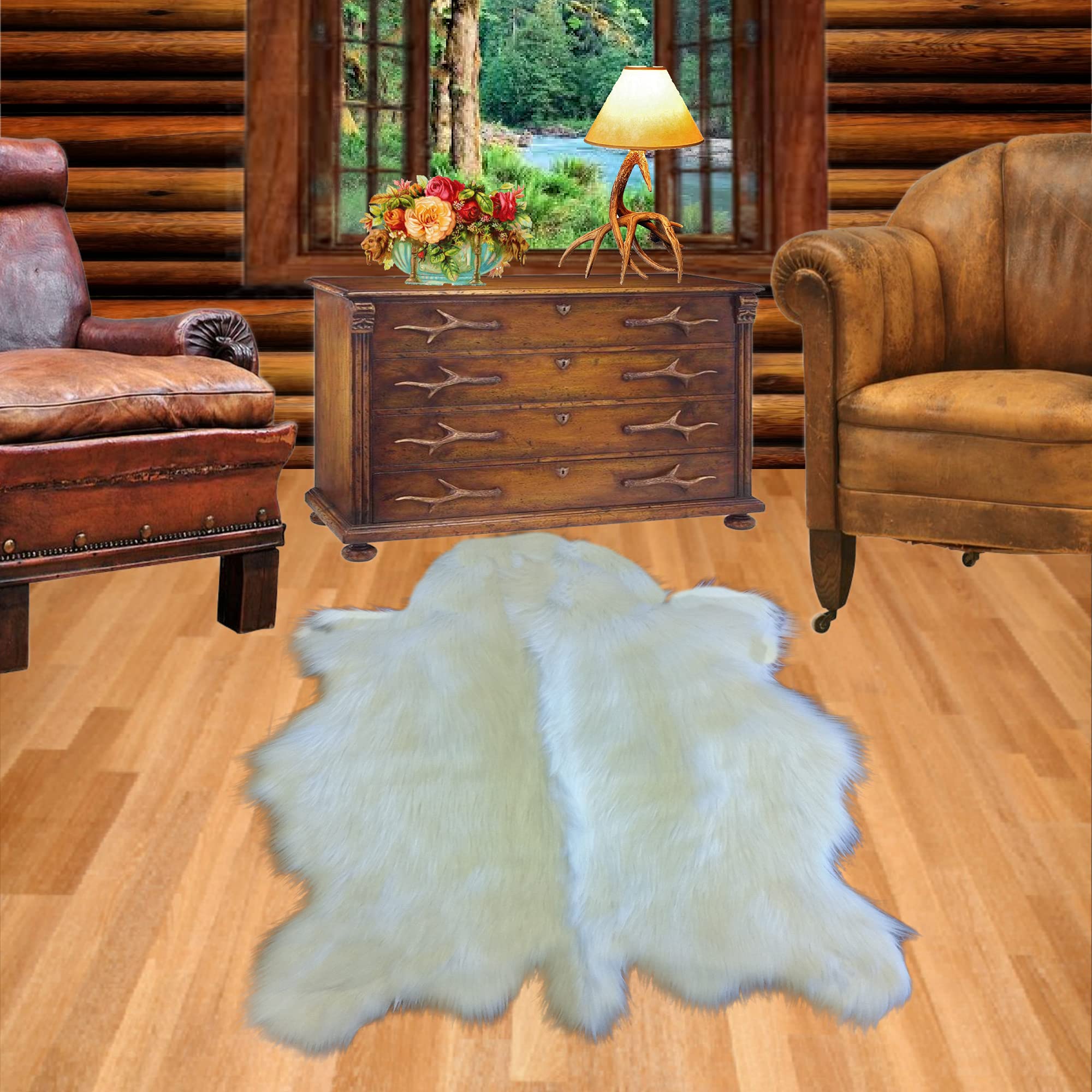Luxury Faux Sheepskin Deer Print Shaggy Accent Throw Rug - Ultra Soft Plush Fur - 3'x5' White - Perfect for Living Room, Bedroom & Nursery Decor - USA Made