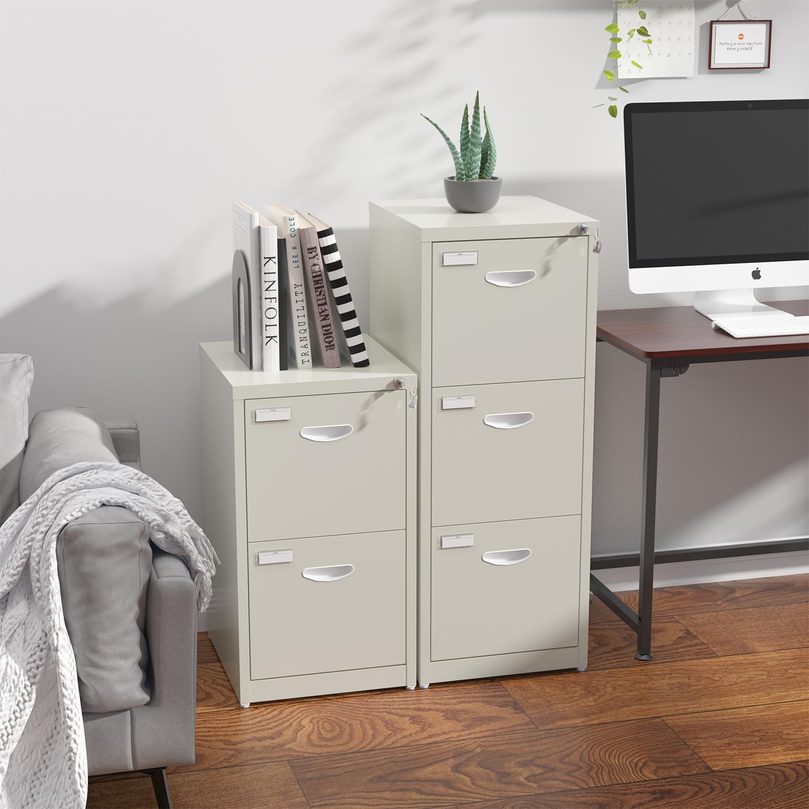 2-Drawer Metal File Cabinet with Lock - Heavy Duty Vertical Office Filing Cabinet for A4 Letter/Legal Documents - Beige Steel Storage Cabinet (Assembly Required) - Perfect for Home Office, Business, School & Legal Document Organization