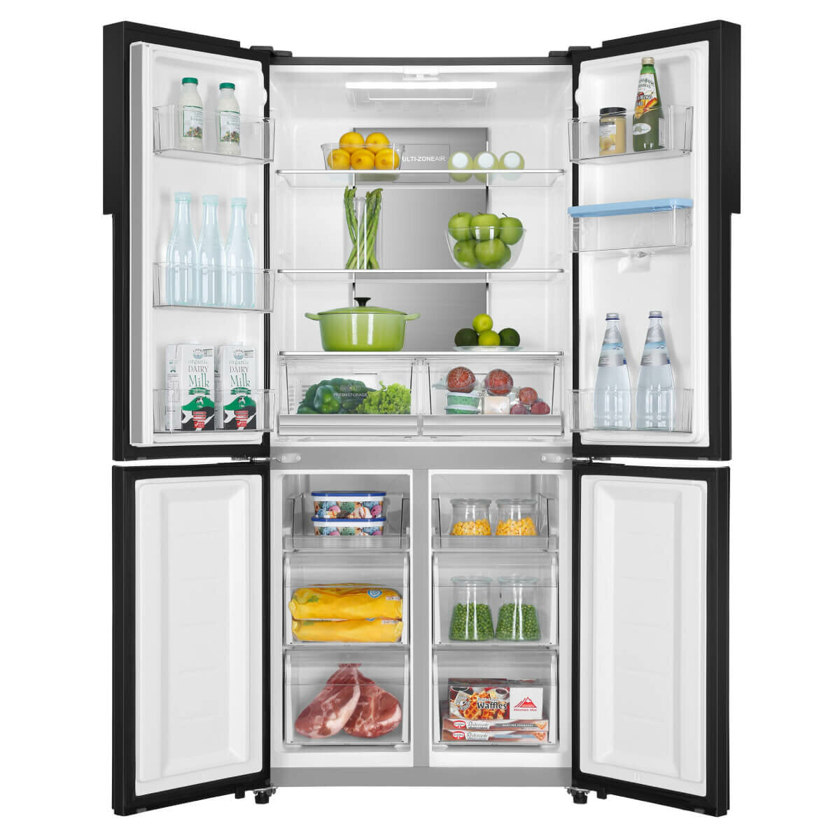 Haier 466L Quad Door Frost Free Refrigerator with Water Dispenser - Energy Efficient Black Stainless Steel HRF516YHC | Perfect for Large Families, Entertaining & Modern Kitchens