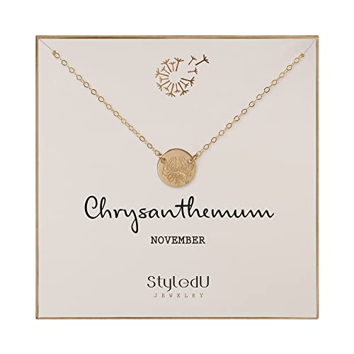 November Birth Flower Chrysanthemum Necklace - 14k Gold Filled Personalized Jewelry for Women | Birthday & Graduation Gifts for Her | Elegant Everyday Wear & Special Occasion Gift Idea