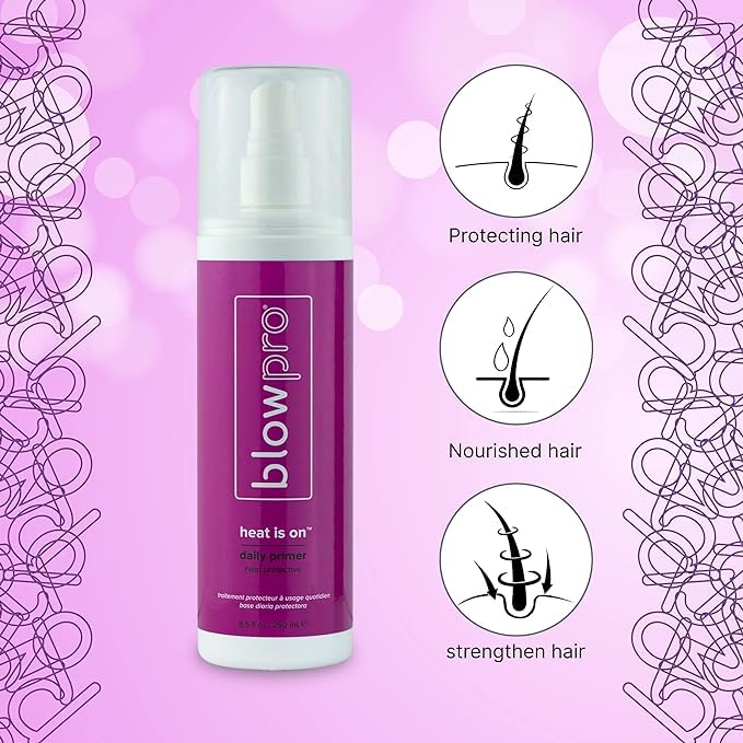 BlowPro Heat Is On Daily Primer Heat Protectant 8.5oz - Weightless Hair Mist with Milk, Sweet Almond & Protein Blend | Detangles, Strengthens & Adds Shine | Restores Natural Proteins | Perfect for Daily Styling, Blowouts & Heat Tools Protection