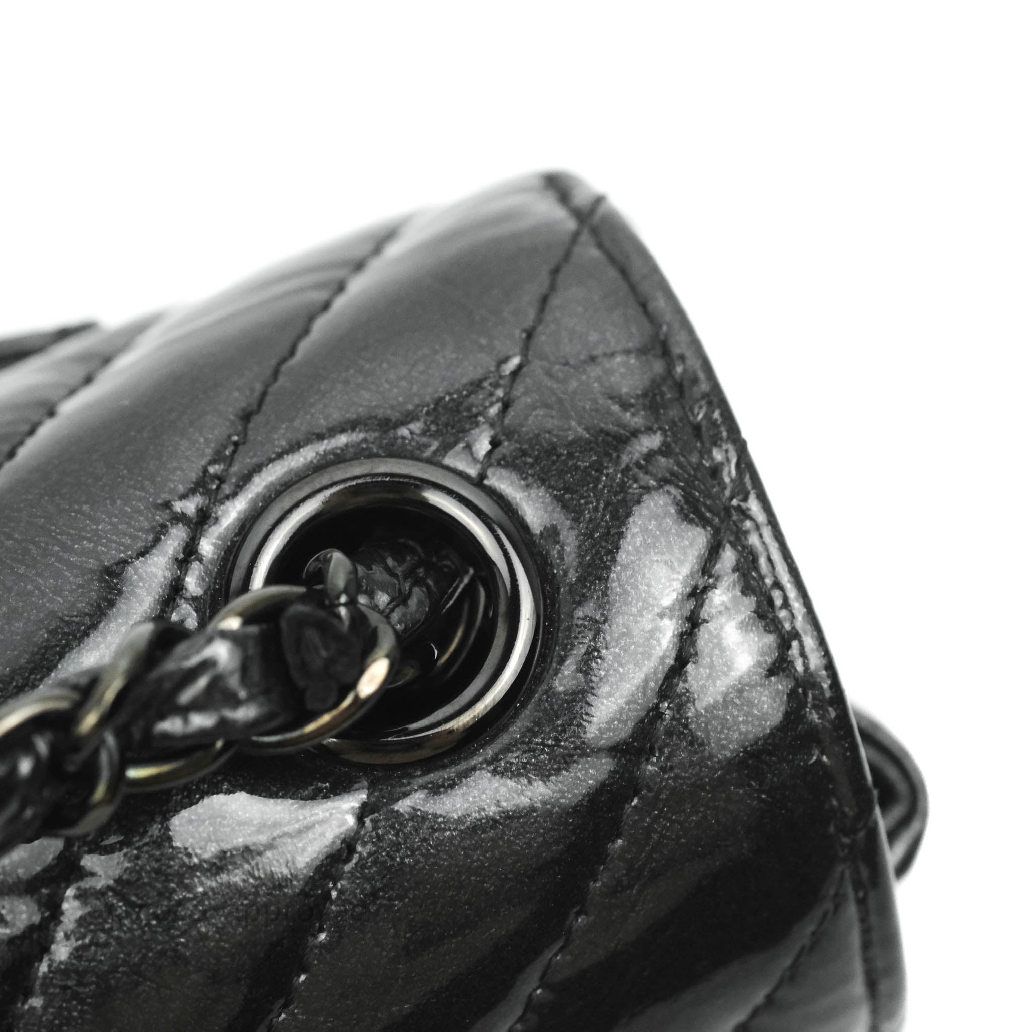 Chanel Chevron Mini Rectangular Flap Bag in Black Crumpled Patent Leather with So Black Hardware - Perfect for Evening Events & Luxury Fashion Accessories
