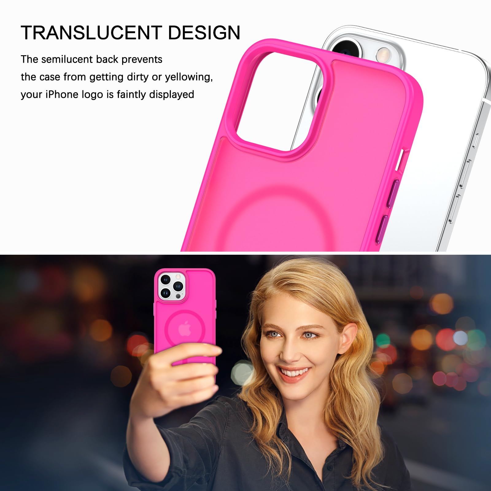 BENTOBEN iPhone 13 Pro Max Case (6.7 Inch) - Magnetic Slim Protective Cover Compatible with MagSafe | Shockproof Translucent Matte Finish | Hot Pink | Perfect for Work, Travel & Everyday Use