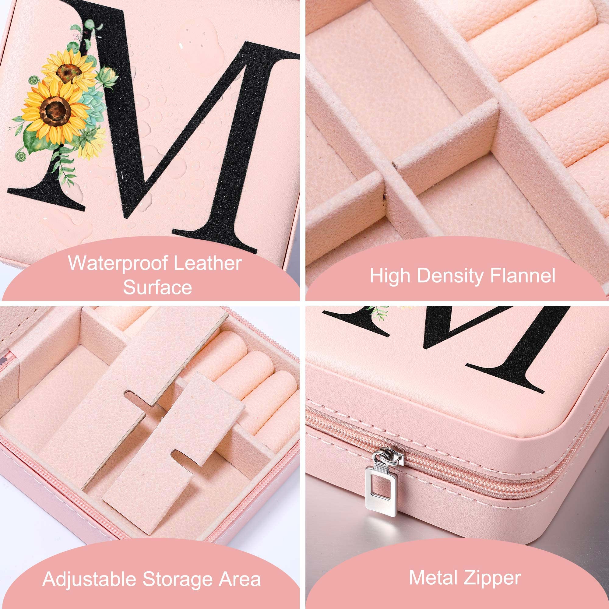 Elegant Pink Travel Jewelry Box for Women & Girls - Perfect Christmas Stocking Stuffer, Birthday Gift & Teen Girl Present - Compact Jewelry Organizer with Monogram Letter A - Ideal for Travel, Daily Use & Special Occasions