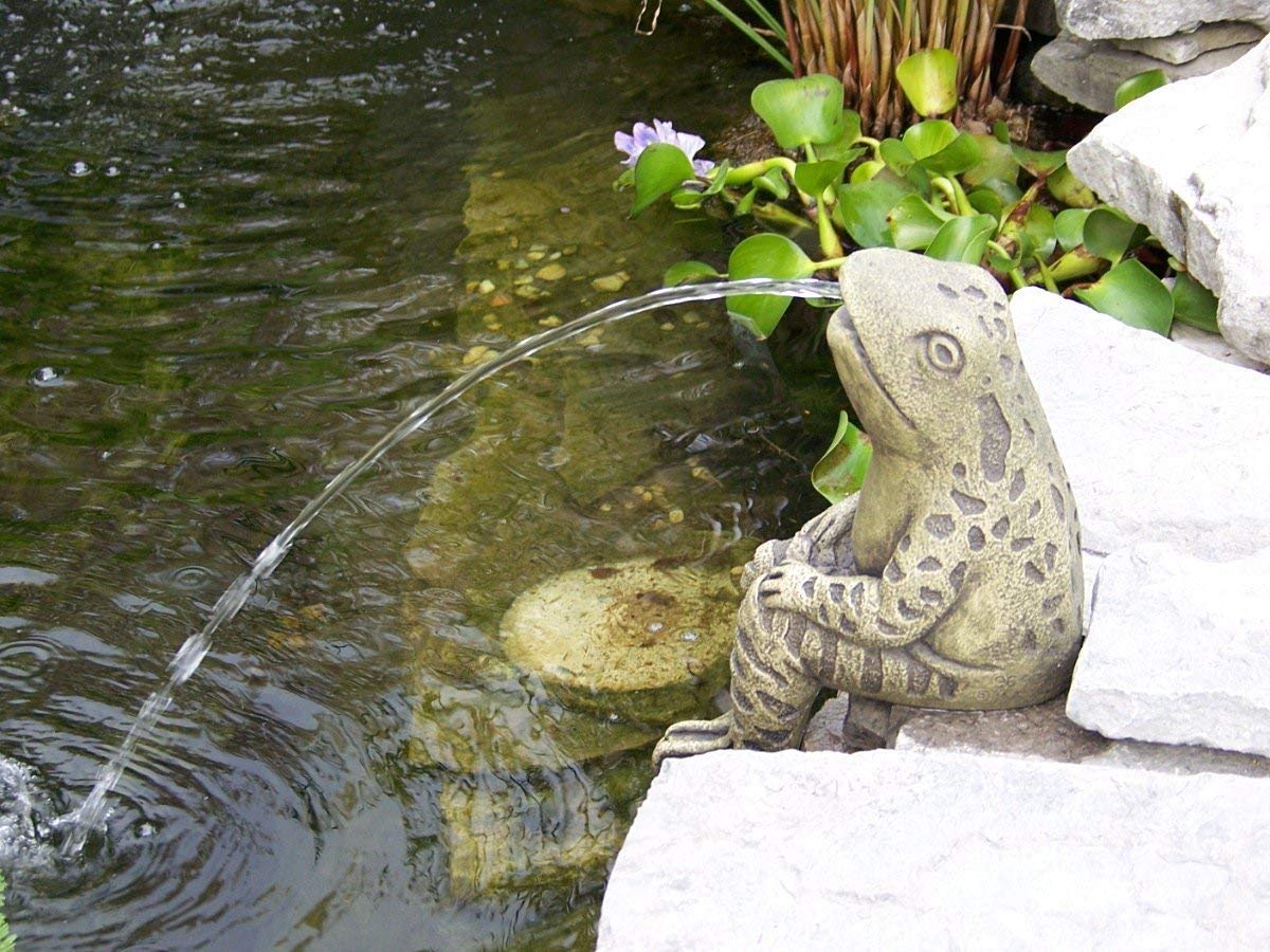 Handcrafted Sitting Frog Pond Spitter Stone Statue - Water Garden Sculpture Decor - Unique Outdoor Garden Gift for Pond, Patio & Backyard Landscaping