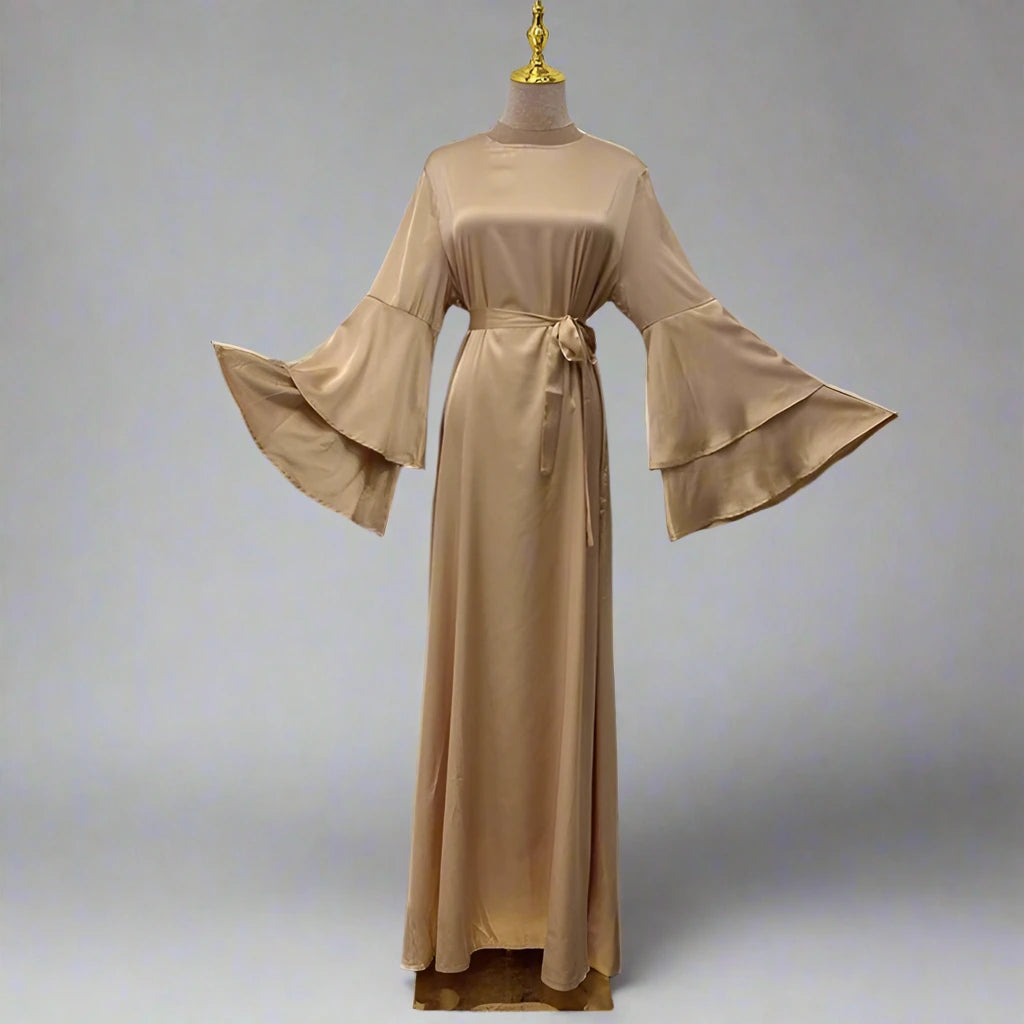 Elegant Muslim Solid Color Flare Sleeve Abaya Dress - Modest Islamic Prayer Dress for Women, Perfect for Mosque, Eid & Special Occasions