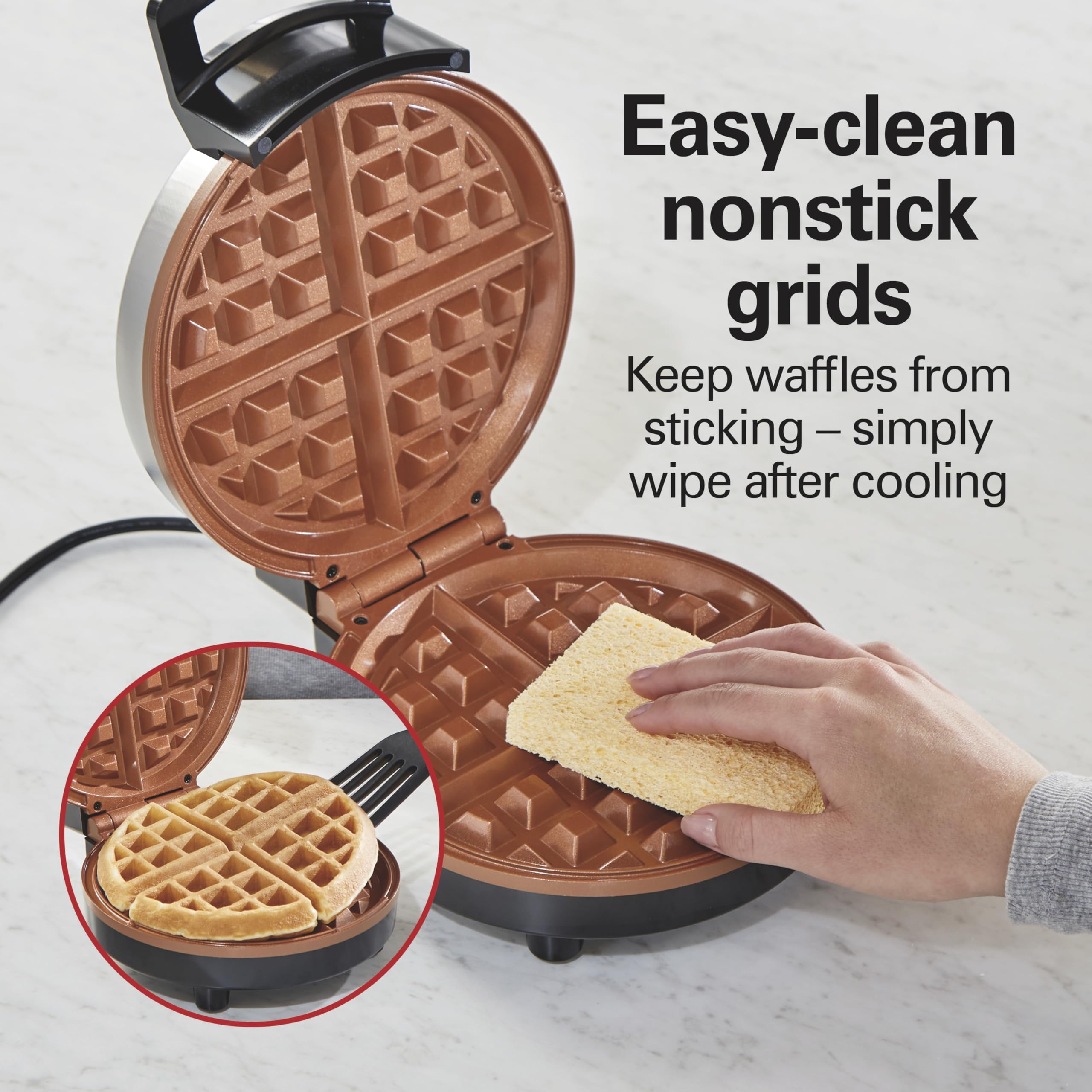 Hamilton Beach Belgian Waffle Maker - PFAS-Free Non-Stick Ceramic Coating, Adjustable Browning Control, LED Indicator Lights, Stainless Steel Design (Model 26081) - Perfect for Breakfast, Brunch, and Family Gatherings