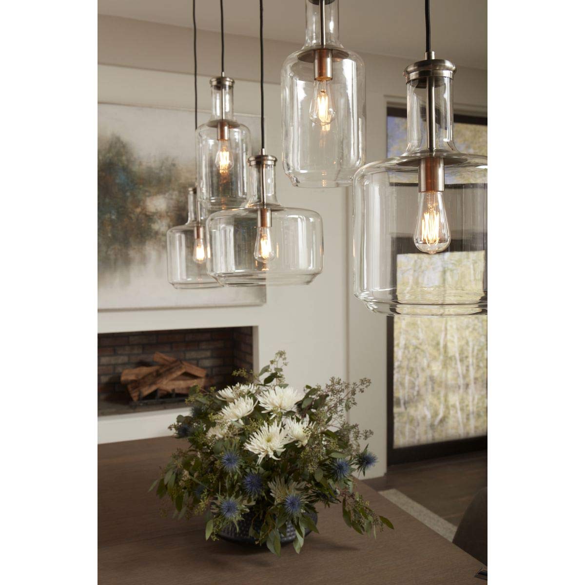 Latrobe Collection 1-Light Clear Glass Coastal Pendant Light with Brushed Nickel Finish - Perfect for Kitchen Island, Dining Room, and Beach House Decor