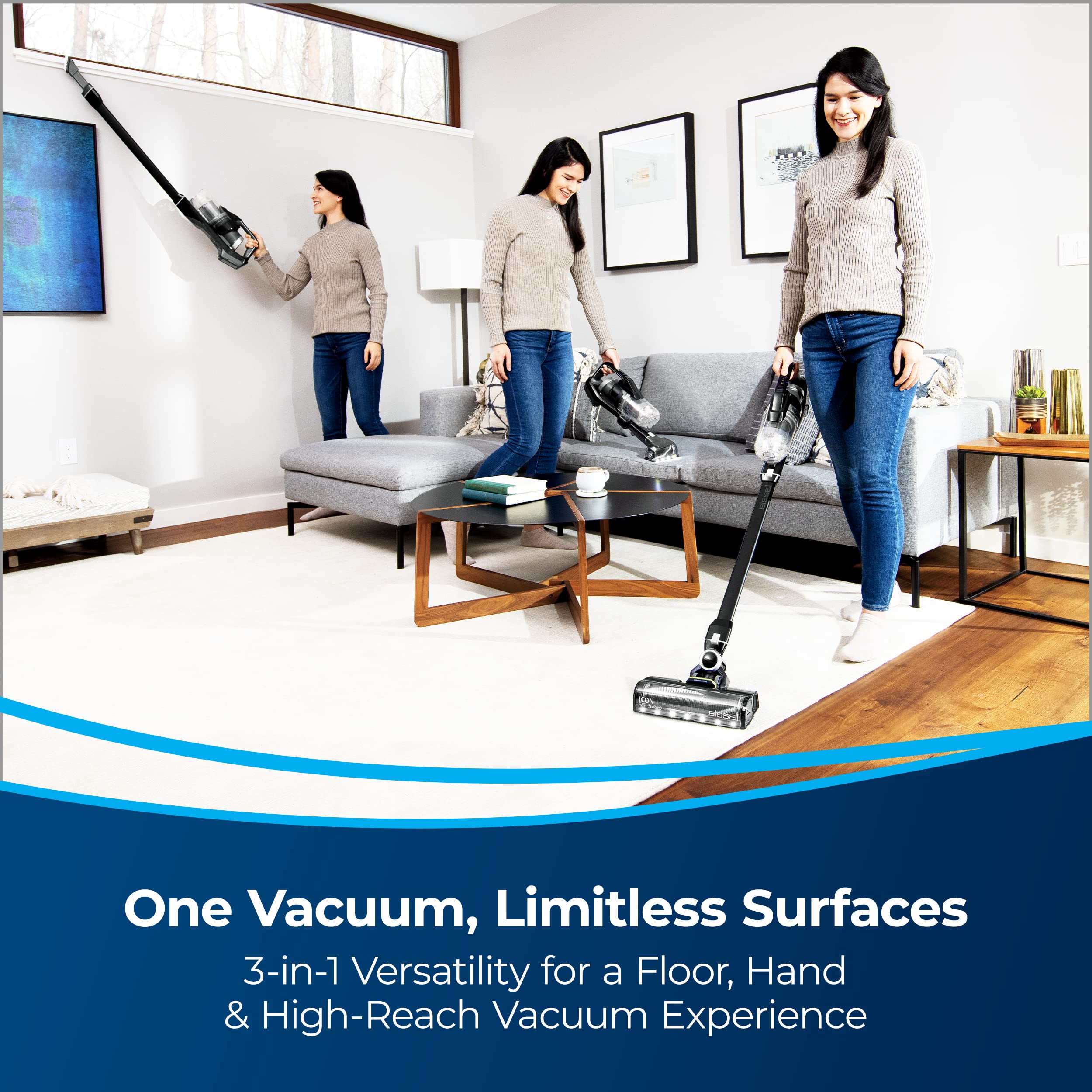 Bissell ICONPet Turbo Vacuum - Powerful Turbo Boost Suction, Tangle-Free Brush Roll, Parking Brake, LED Crevice & Dusting Brush, LED Motorized TurboBrush, Wall Mount Included - Perfect for Pet Hair Removal on Carpets, Hard Floors & Furniture