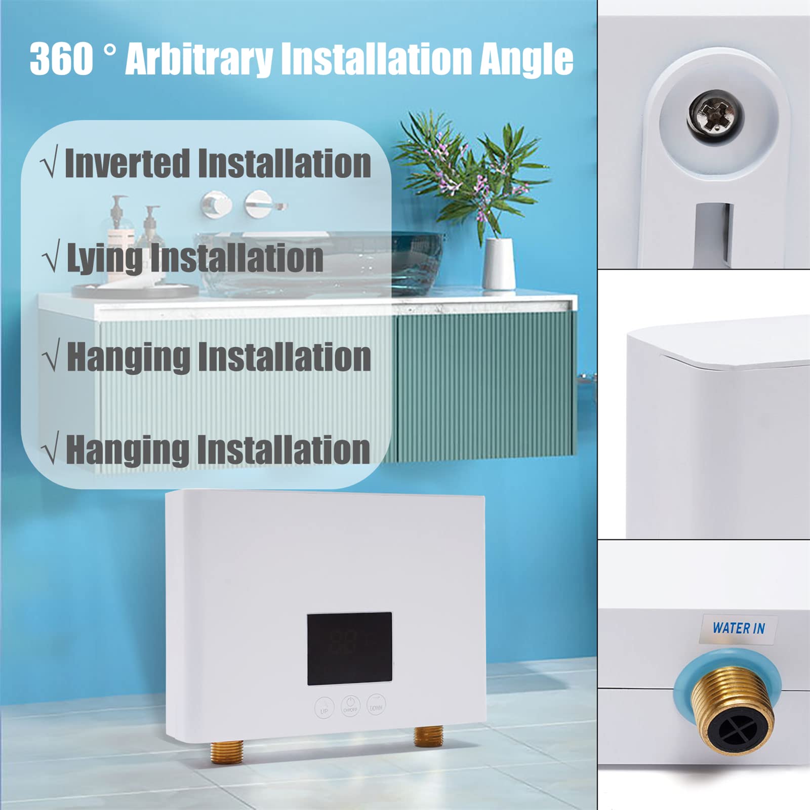 Electric Mini Tank Water Heater - Instant Hot Water On Demand with LCD Display - Compact Tankless Water Heater for Kitchen, Bathroom & RV Use - Perfect for Washing Dishes, Hand Washing & Small Appliances