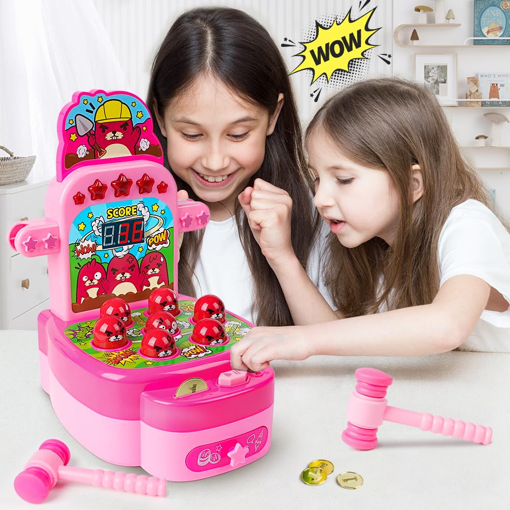 VATOS Mini Electronic Arcade Game - Fun Mole Whacking Game for Kids & Adults (Pink) - Perfect for Parties, Gifts & Family Game Nights