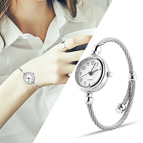 YUYTE Women's Quartz Watch & Bracelet Set - Elegant Analog Round Alloy Strap Open Bracelet Wristwatch for Ladies & Girls with Small Wrists (#04) - Perfect for Office, Party & Daily Wear