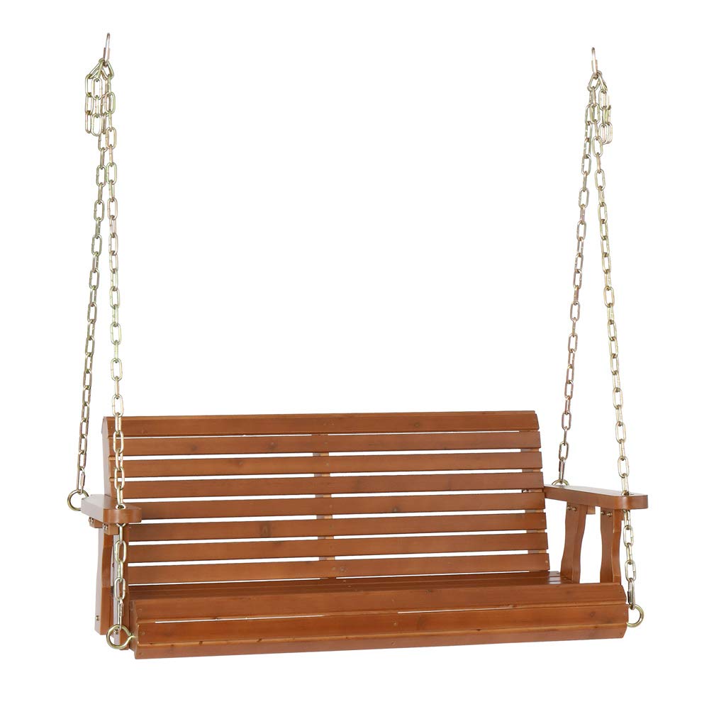 MTFY 4ft Outdoor Hanging Porch Swing Bench - Dark Brown Metal Patio Furniture for 2 Person with Armrests, Perfect for Backyard, Garden, Deck or Balcony Relaxation (Stand Not Included)