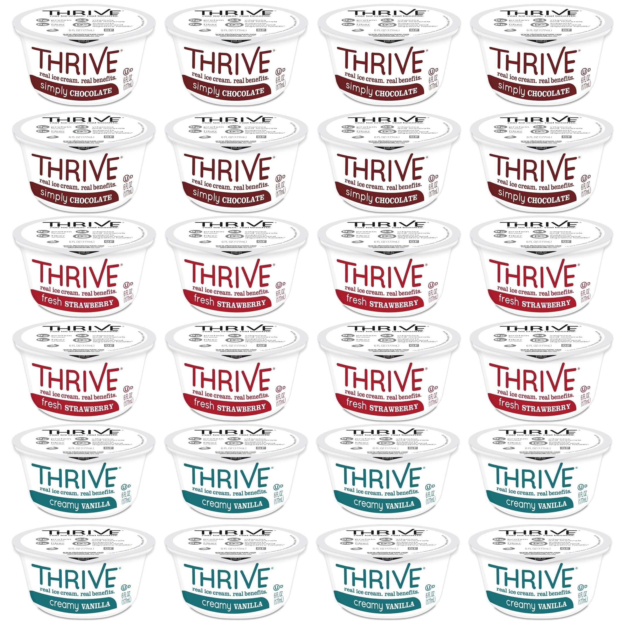 Thrive Frozen Nutrition Variety Pack - 24 Pack of 6oz Smoothie Mix (Chocolate, Vanilla & Strawberry) | High Protein Meal Replacement for Weight Loss, Post-Workout Recovery & Healthy Breakfast Smoothies