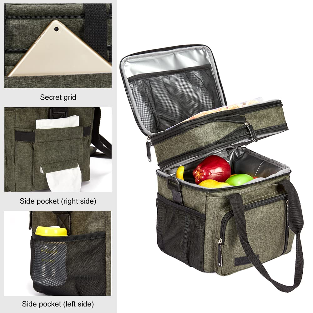 Insulated Lunch Box for Women & Men - Leakproof Cooler Bag for Work, School & Picnic - Army Green Lunch Tote with Thermal Protection - Perfect for Office, Hiking & Outdoor Activities