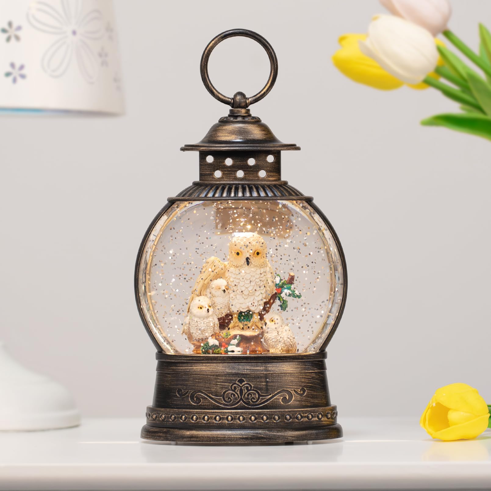 Owl Snow Globe - Elegant Home Decor for Bookshelf, Bedroom, Living Room & Office | Modern Animal Sculpture Gift for Bird Lovers | Perfect for Holiday Gifts, Birthday Presents & Collectible Displays