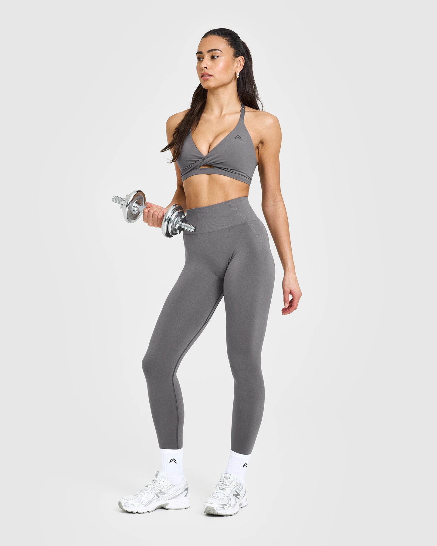 High Support Unified Twist Sports Bra for Women - Breathable Ash Grey Workout Top for Running, Yoga & Gym