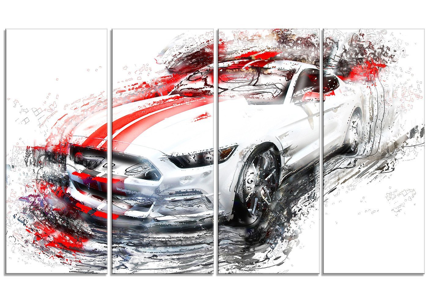 Designart White & Red Sports Car Metal Wall Art - 4 Panel Modern Decor (48x28 Inches) - Durable Aluminum for Living Room, Bedroom, Office & Man Cave - MT2613