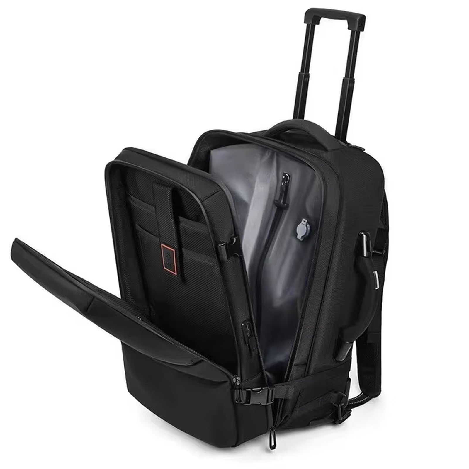 60L Expandable Waterproof Travel Backpack with Wheels & Air Vacuum Compression - TSA Approved Carry On Luggage for Men, 17 Inch Laptop Compartment (Includes Pump) - Perfect for Air Travel, Camping & Business Trips