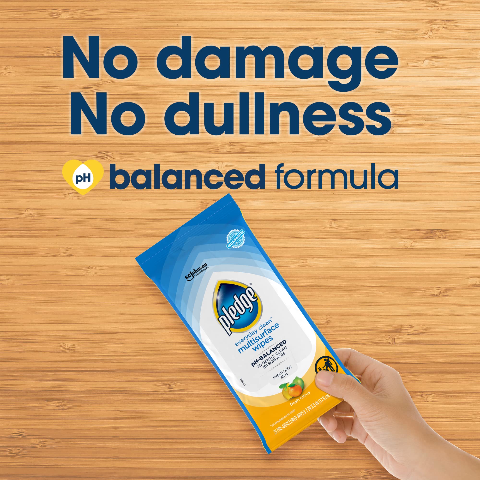Pledge Multisurface Cleaning Wipes - pH Balanced, Fresh Citrus Scent (25 Count) | All-Purpose Disinfectant Wipes for Kitchen, Bathroom & Home Surfaces