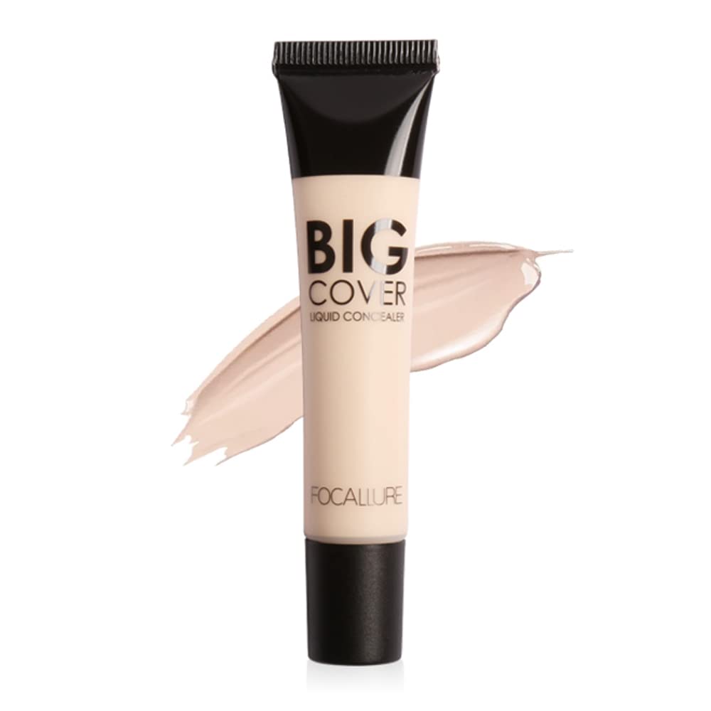 FOCALLURE Full Coverage Liquid Concealer - Oil Control Face Makeup, Long Lasting & Non-Cracking Concealer for Dark Circles & Blemishes (Warm Ivory) | Perfect for Daily Wear, Photo Shoots & Special Occasions