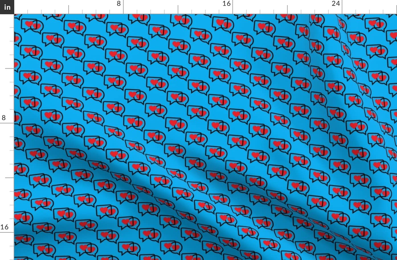 Organic Cotton Sateen Fabric Fat Quarter - Bright Blue & Red Message Bubbles Conversation Love Hearts Print - Perfect for Sewing, Quilting, Apparel & Home Decor Projects