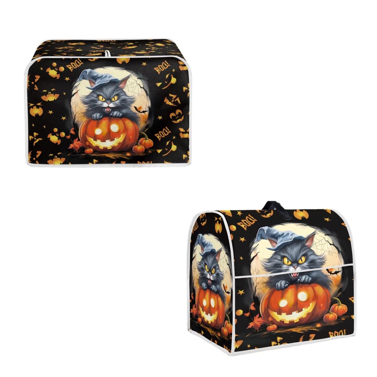 Halloween Black Cat Pumpkin Toaster Cover 4-Slice & KitchenAid Mixer Cover Set (2-Pack) - Dustproof, Splash-Proof Small Appliance Protectors for Kitchen Storage | Perfect for Halloween Decor & Year-Round Appliance Protection