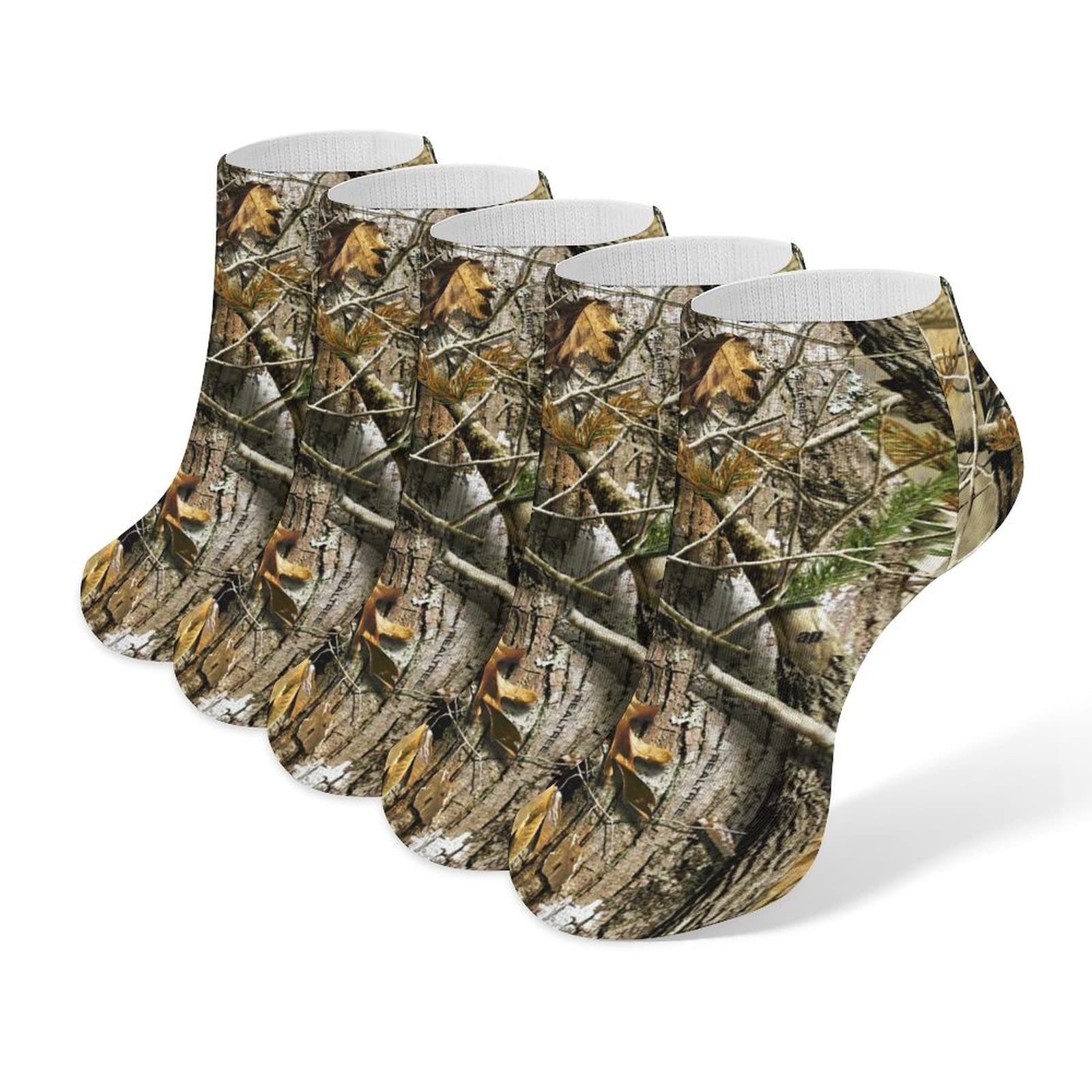 5 Pairs Camouflage Camo Hunting Socks for Men & Women - Breathable Low Cut Athletic Running Socks for Outdoor, Hiking & Casual Wear