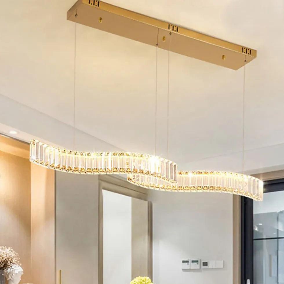 Modern Two Wave Crystal Pendant Light - Elegant Dining Room Chandelier for Kitchen Island, Breakfast Nook & Entryway Lighting