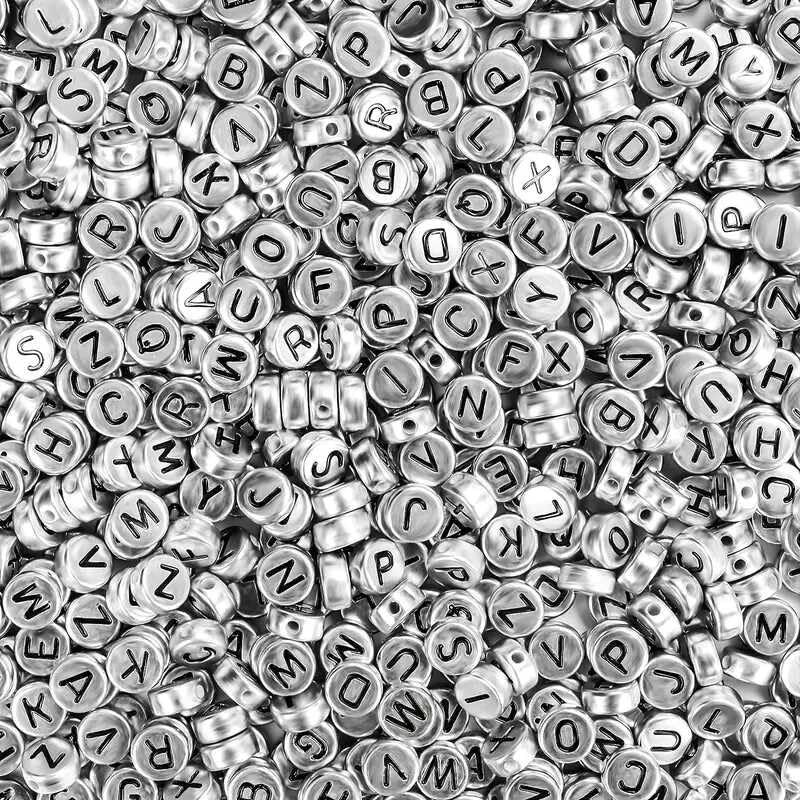 1200pcs 4x7mm Silver Letter Beads for Jewelry Making - Alphabet Beads for Friendship Bracelets, DIY Craft Supplies - Perfect for Christmas Gifts, Birthday Presents & Handmade Jewelry Projects