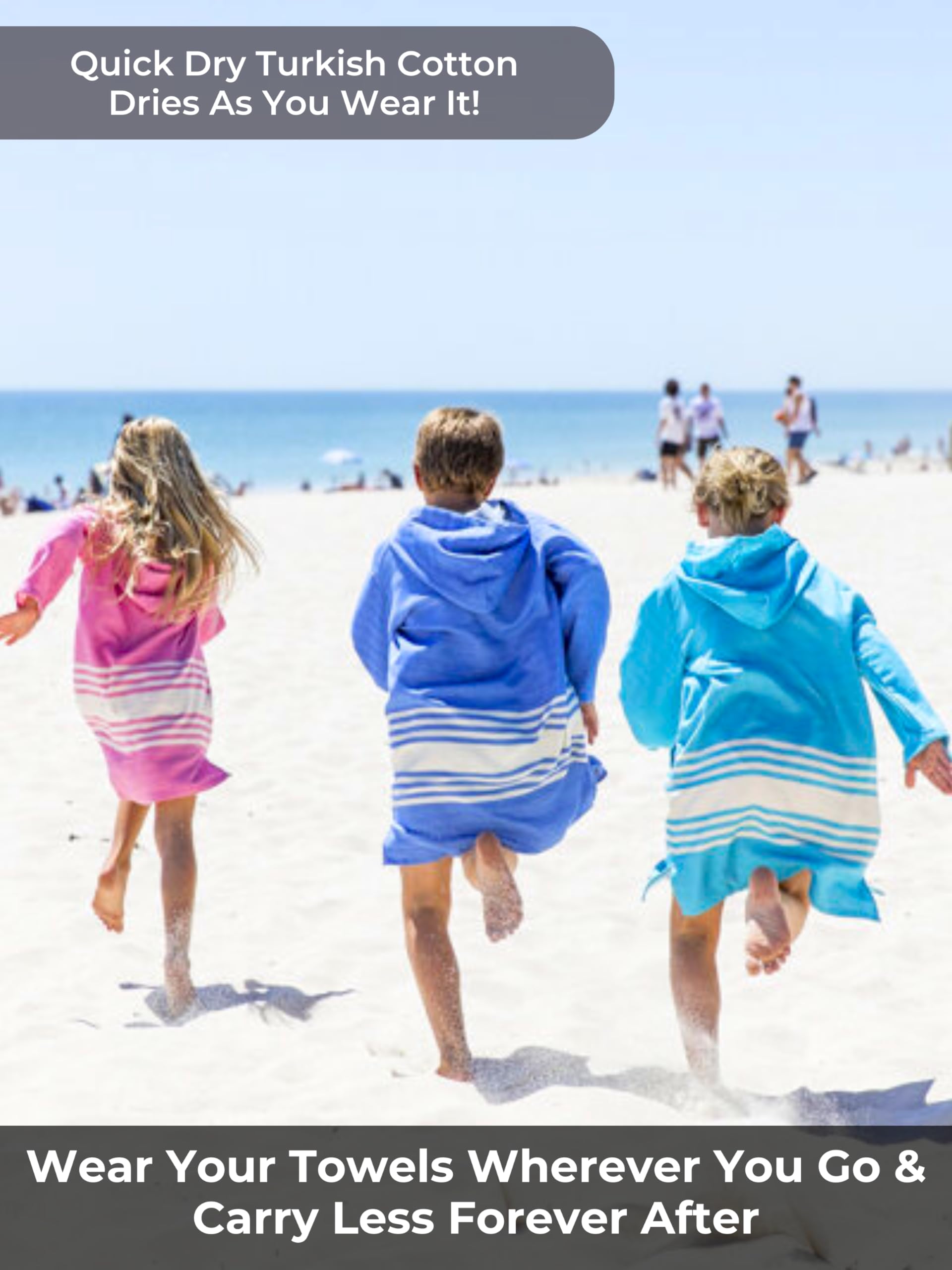 Kids Hooded Beach Towel with Zipper & Long Sleeves - Wearable Swim Cover Up, Lightweight Quick Dry Towel for Boys & Girls - Perfect for Swimming, Surfing, and Beach Outings