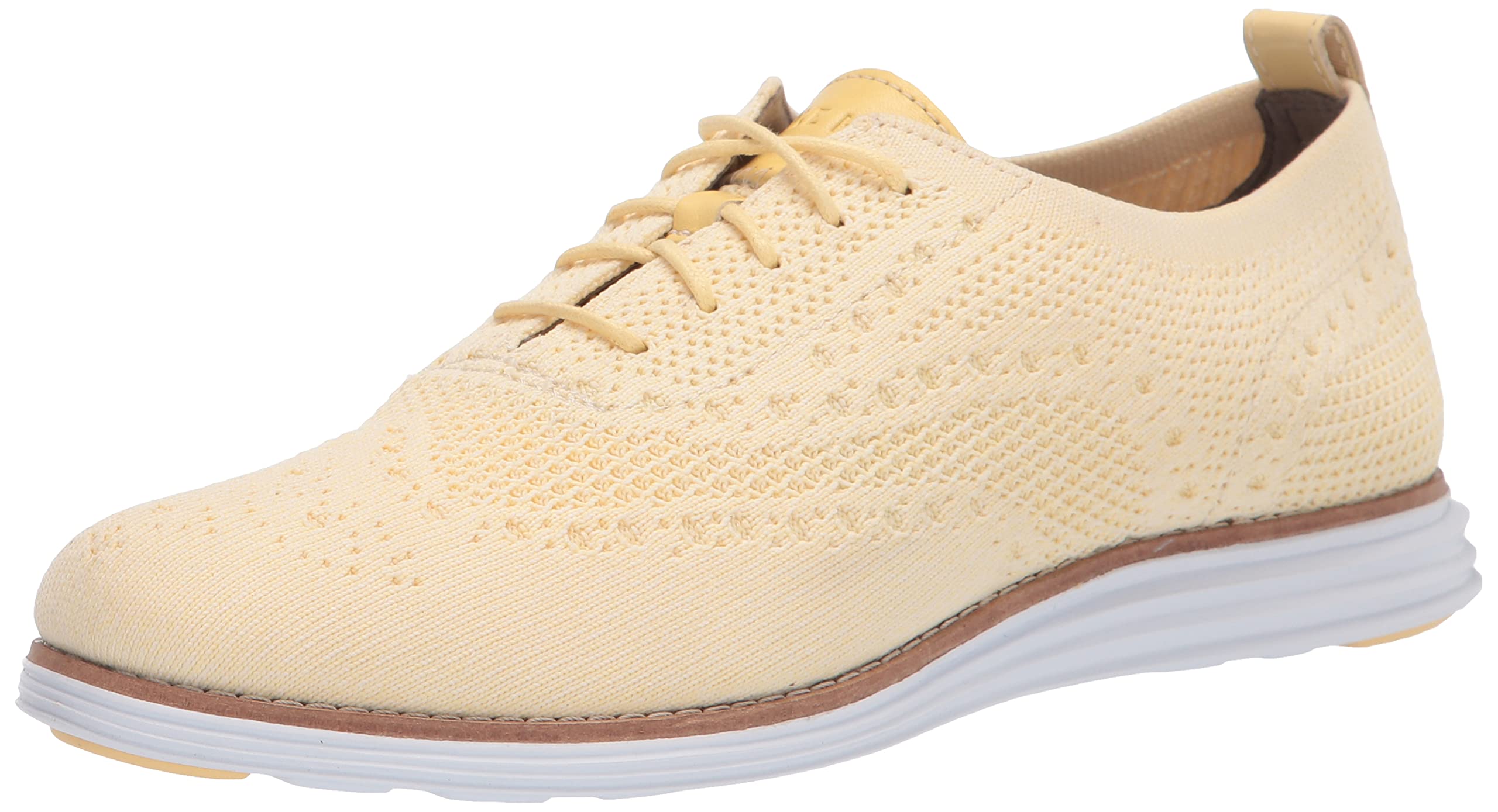 Cole Haan Women's Originalgrand Stitchlite Wingtip Oxford Shoes - Golden Haze & Ivory Knit, Patent Optic White Sole, Rubber Pods - Size 10 US - Perfect for Office Wear, Business Casual & Professional Outfits