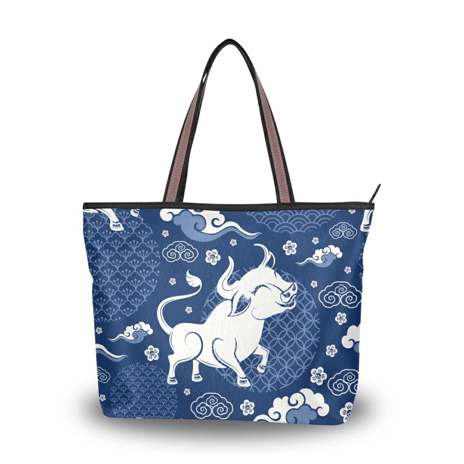 Cow Print Tote Bag for Women - Reusable Zippered Shoulder Bag for Beach & Travel