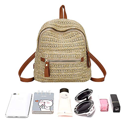 ZLM Handwoven Straw Backpack for Women - Bohemian Beach Purse for Casual Holidays