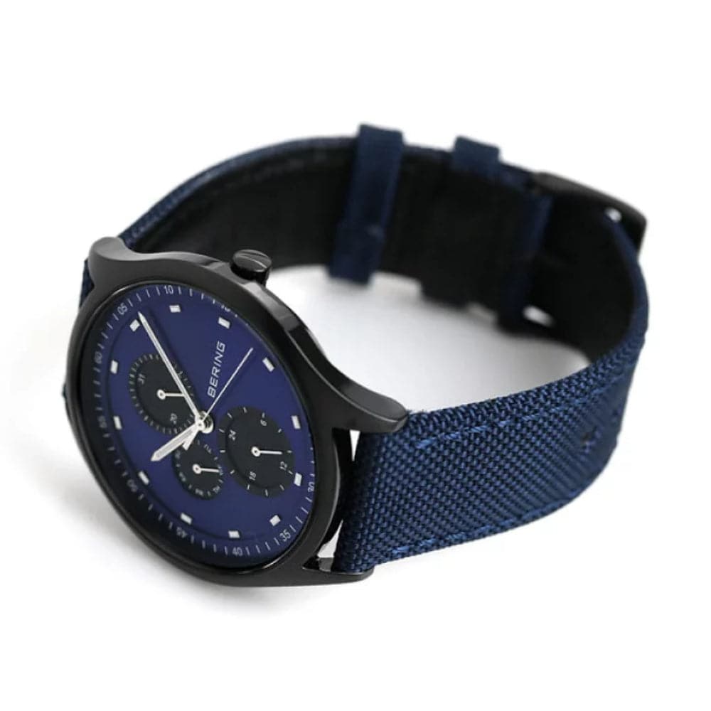 BERING 11741 Men's Watch with Blue Nylon Strap - Waterproof Casual Dress Watch for Outdoor, Business & Everyday Wear