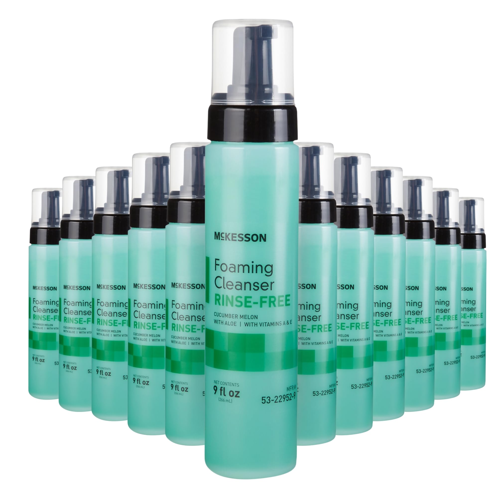 McKesson Rinse-Free Foam Cleanser with Aloe Vera, Vitamin A & E - 9 oz (12 Pack) | Hospital Grade No-Rinse Body Wash & Shampoo for Elderly Care | Cucumber Melon Scent | Ideal for Bed Baths, Post-Surgery Care & Sensitive Skin