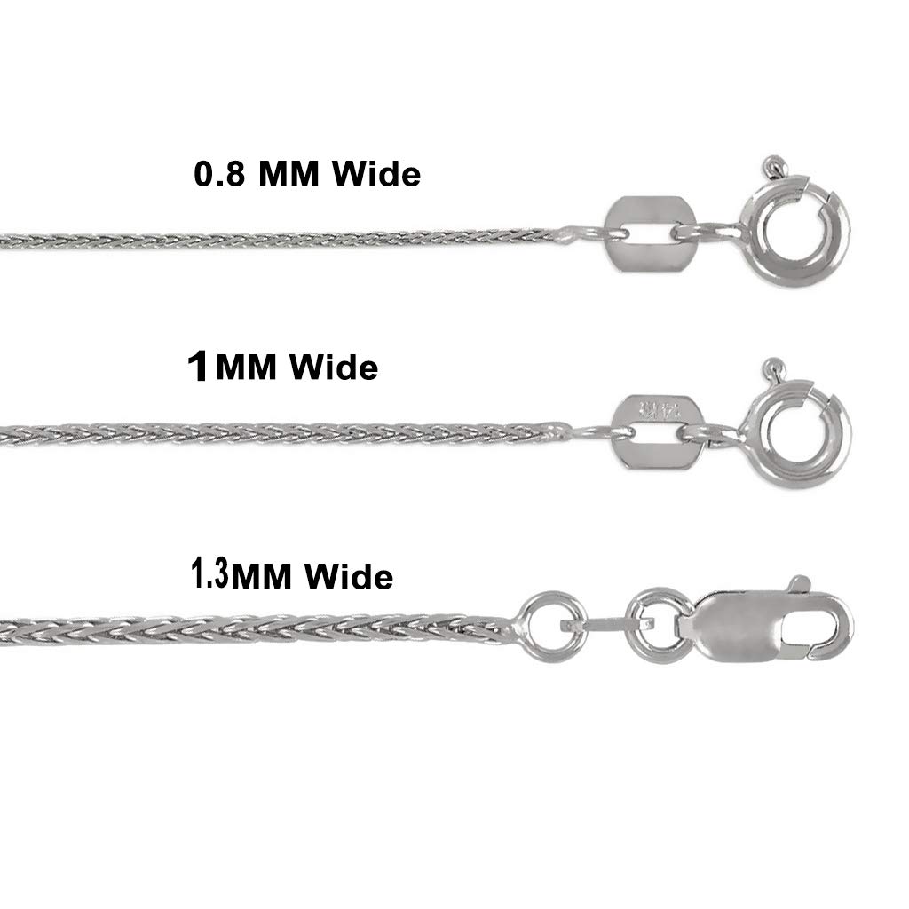 14K Gold Round Diamond Cut Wheat Chain Necklace - Italian Crafted Durable Jewelry for Women & Men - 0.8mm to 1.3mm Wide, 16