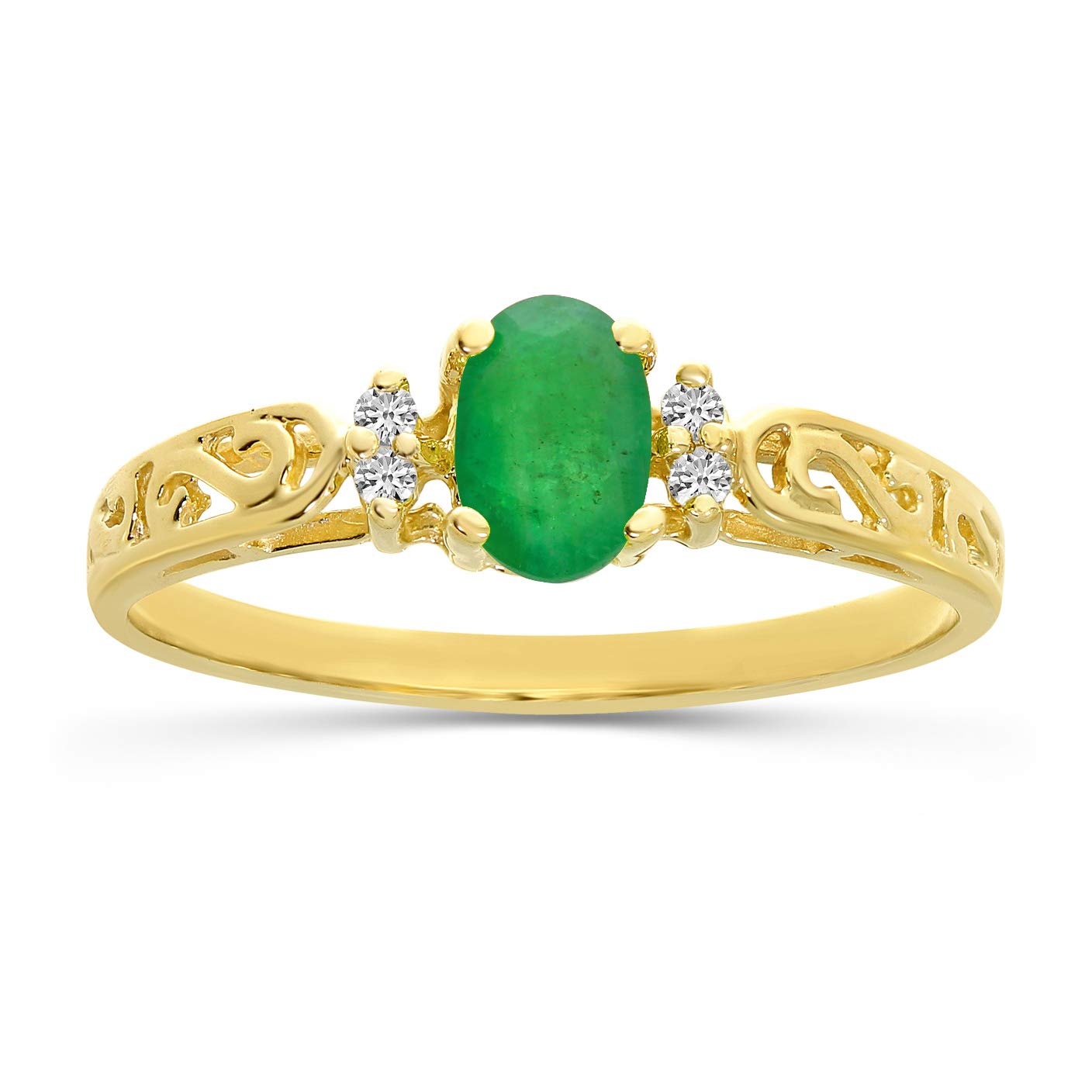 10K Yellow Gold Emerald and Diamond Ring for Women - Elegant Jewelry Gift for Engagement, Anniversary & Special Occasions