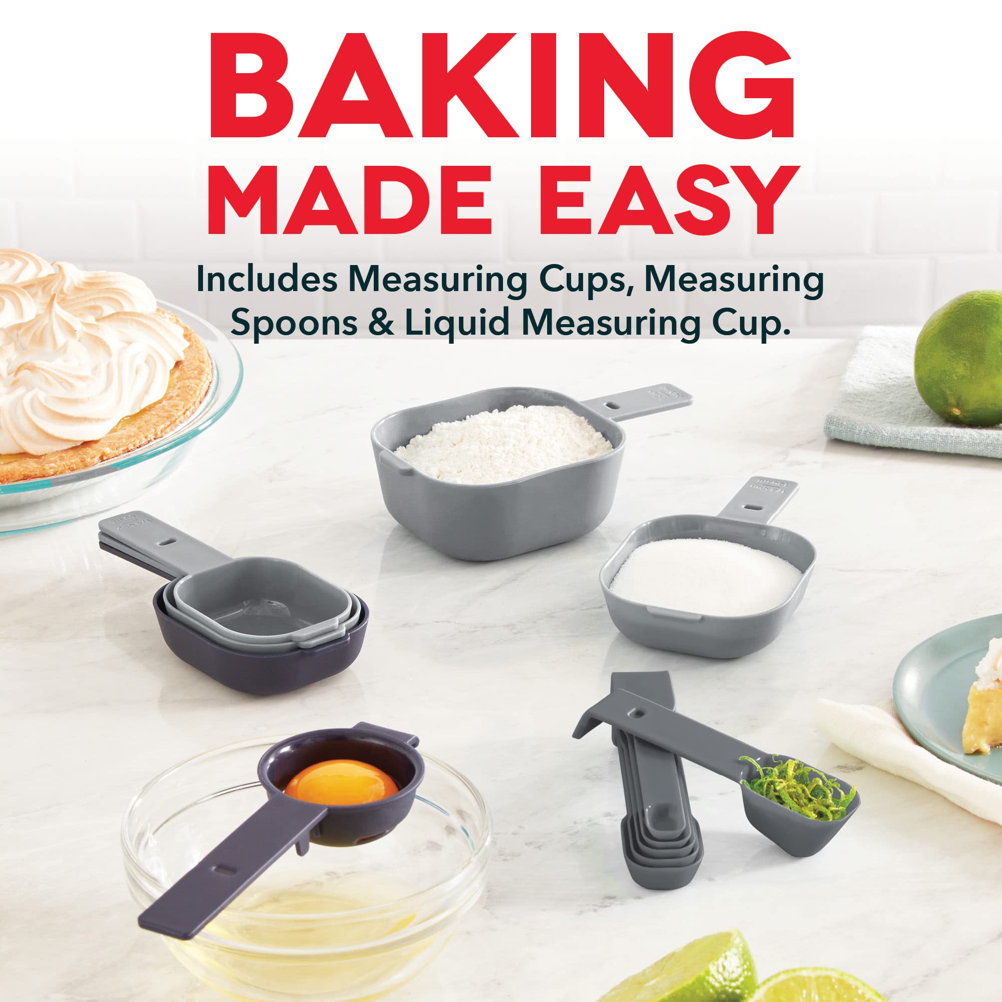 Dash SmartStore™ 20-Piece Measuring Set - 6 Measuring Spoons, 4 Measuring Cups, Liquid Measuring Cup, Citrus Juicer & Zester, Funnel, Leveler, Egg Separator, Sifter with Storage Lid | Essential Baking & Cooking Tools for Home Kitchen & Professional Bakers