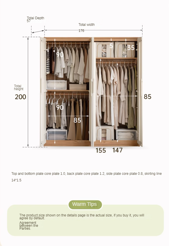 Solid Oak Wood Wardrobe & Floor Cabinet Set - Durable Storage for Bedroom, Closet, and Living Room Organization