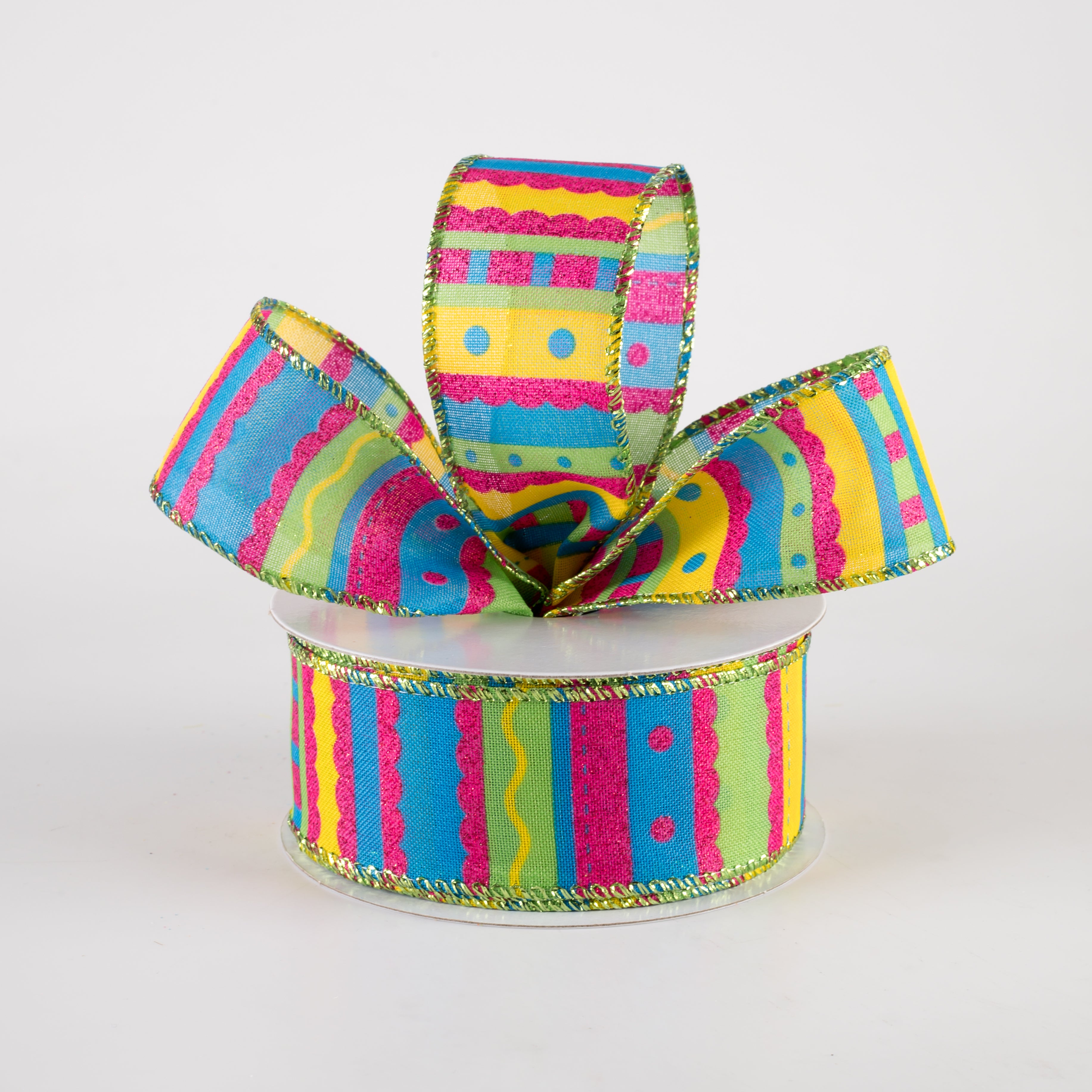 1.5 Inch Glitter Whimsy Stripe Ribbon - 10 Yards Summer Fun Decorative Ribbon for Gift Wrapping, DIY Crafts, Party Decorations & Scrapbooking