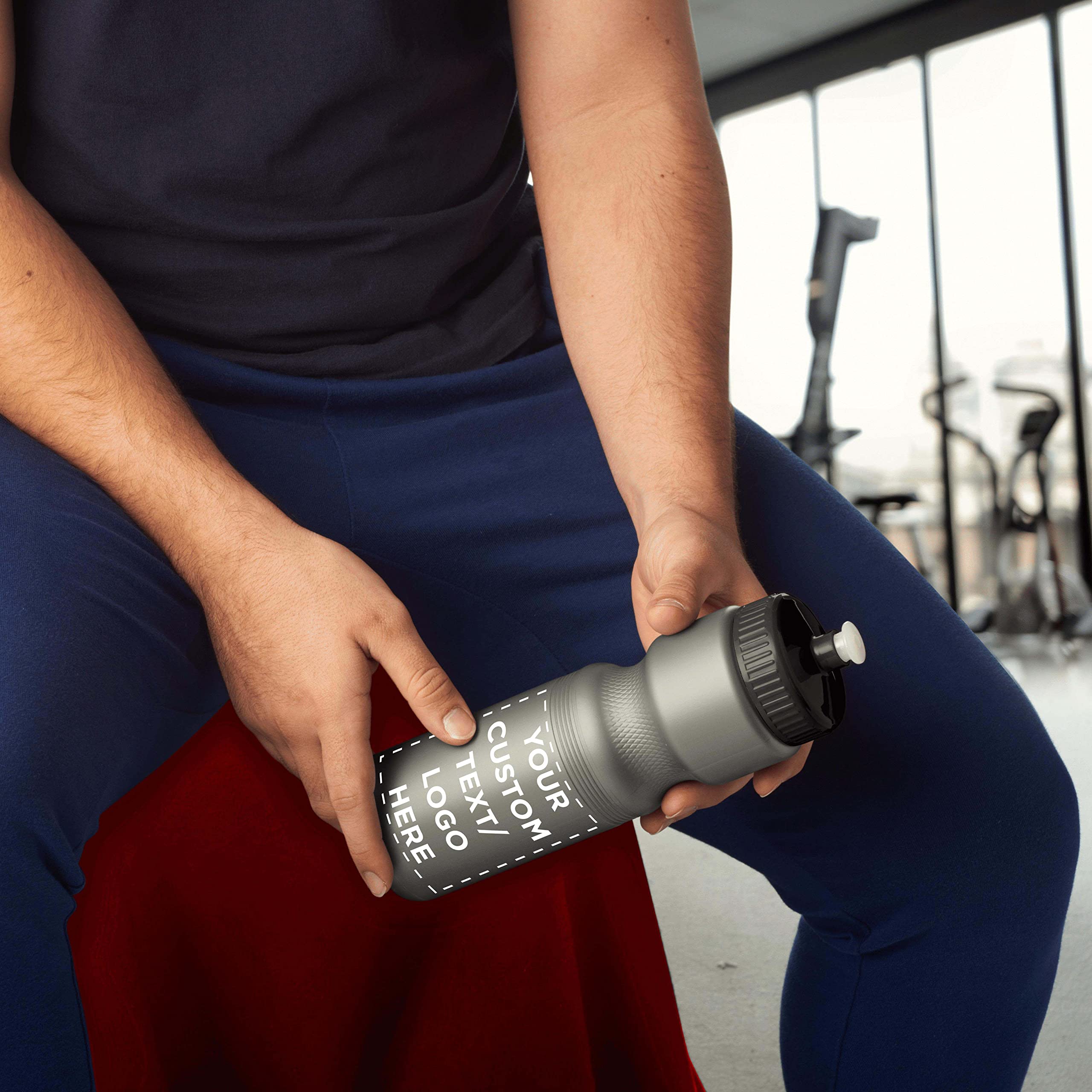 28 oz Custom Push Cap Plastic Water Bottles - Bulk Pack of 100 - Personalized Water Bottles for Gym, Hiking, Camping & Outdoor Sports - Durable & Reusable - Ideal for Team Events, Corporate Gifts & Promotional Giveaways - Silver