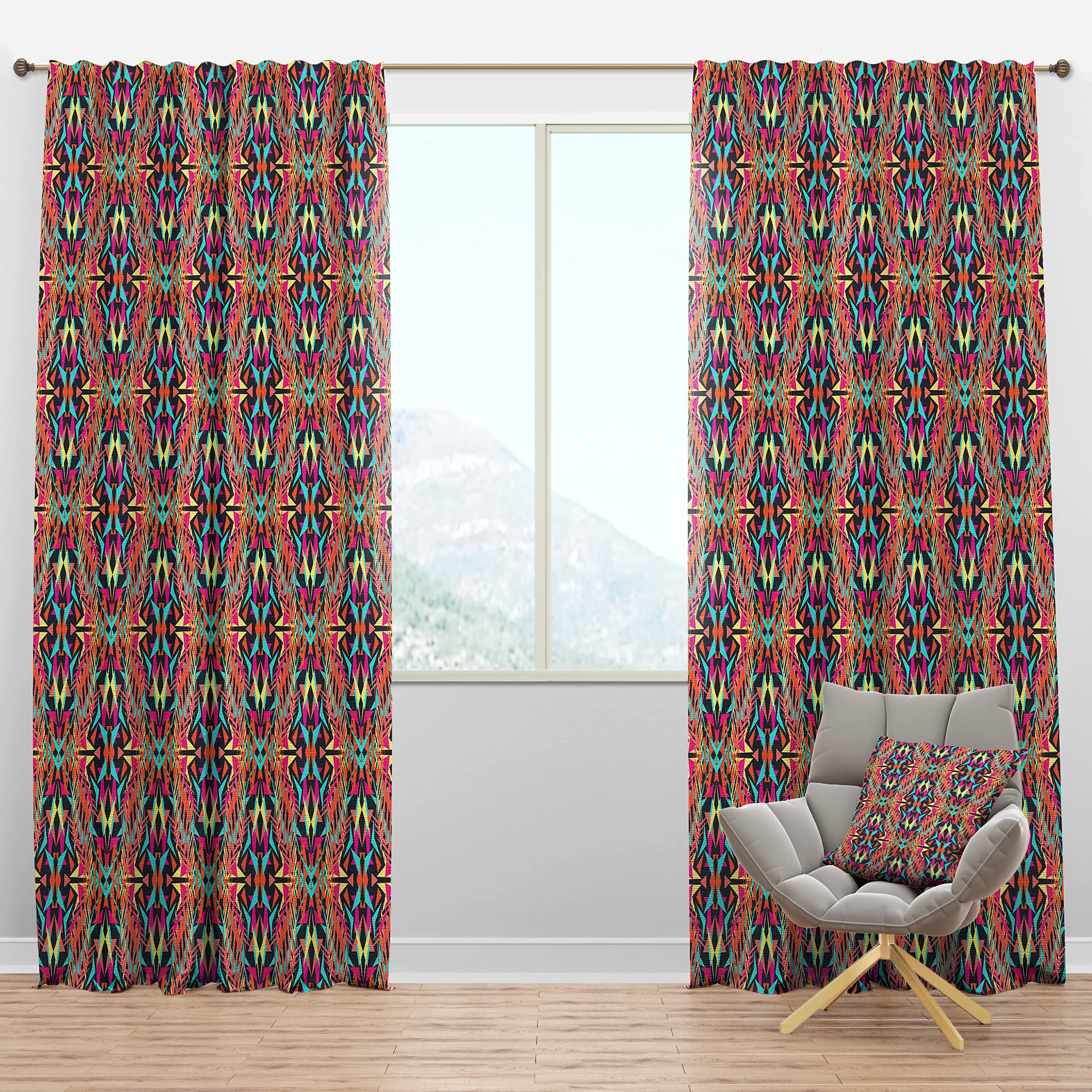 DesignQ Blackout Curtains - Electro Boho Color Trend Thermal Insulated Window Drapes for Bedroom & Living Room (52x63, Single Panel) - Perfect for Light Blocking, Privacy & Energy Efficiency