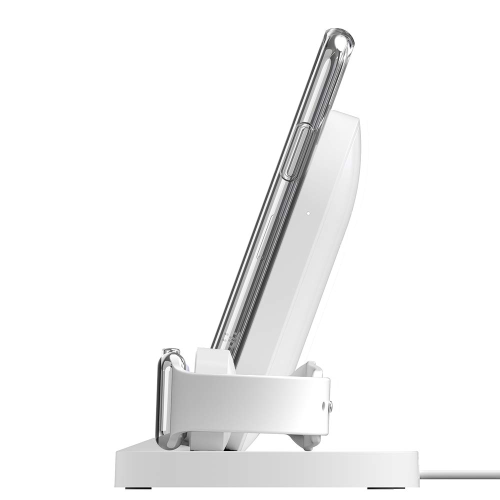 Belkin Boost Up 3-in-1 Wireless Charging Dock for iPhone 12/13/14/15 Pro Max & Apple Watch Series 9/8/7/SE - Fast Qi Charger with USB-A Port - White | Perfect for Bedside, Office & Travel Charging Station