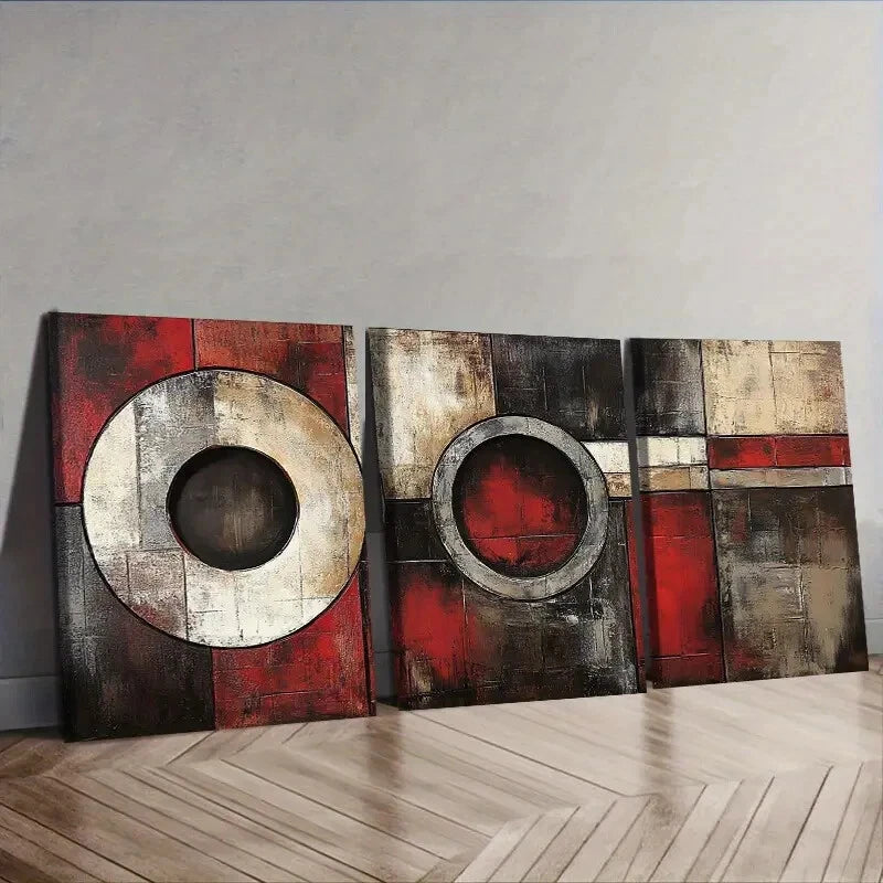 3-Piece Abstract Circle & Ring Wall Art Set - Framed Canvas 40x60cm | High Quality Print | 100% Australian Made | Ready to Hang | Perfect for Living Room, Bedroom & Office Decor