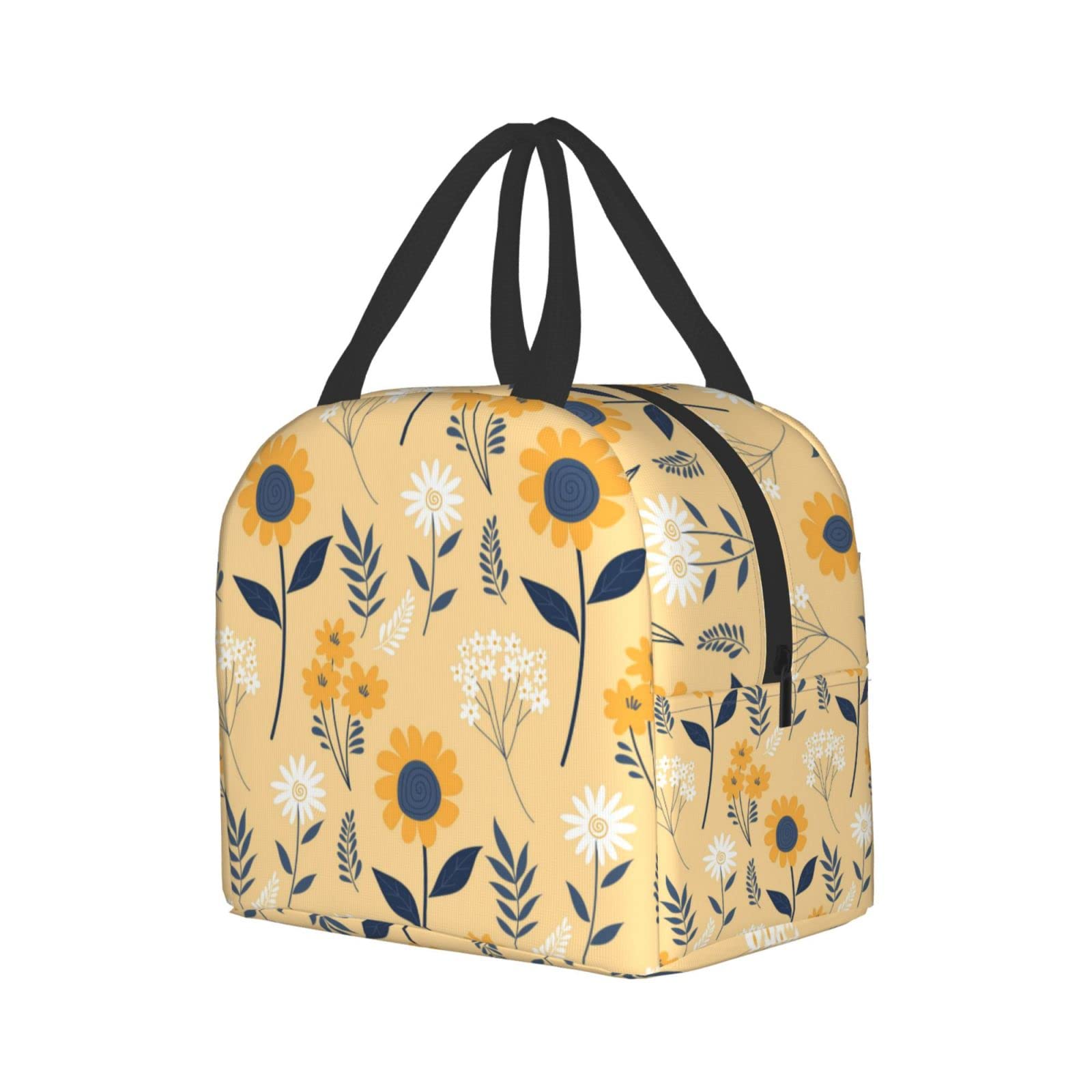 Floral Sunflower Insulated Lunch Bag - Reusable & Leak-Proof Portable Lunch Box for Men & Women - Perfect for Work, School, Travel, Picnic & Outdoor Activities