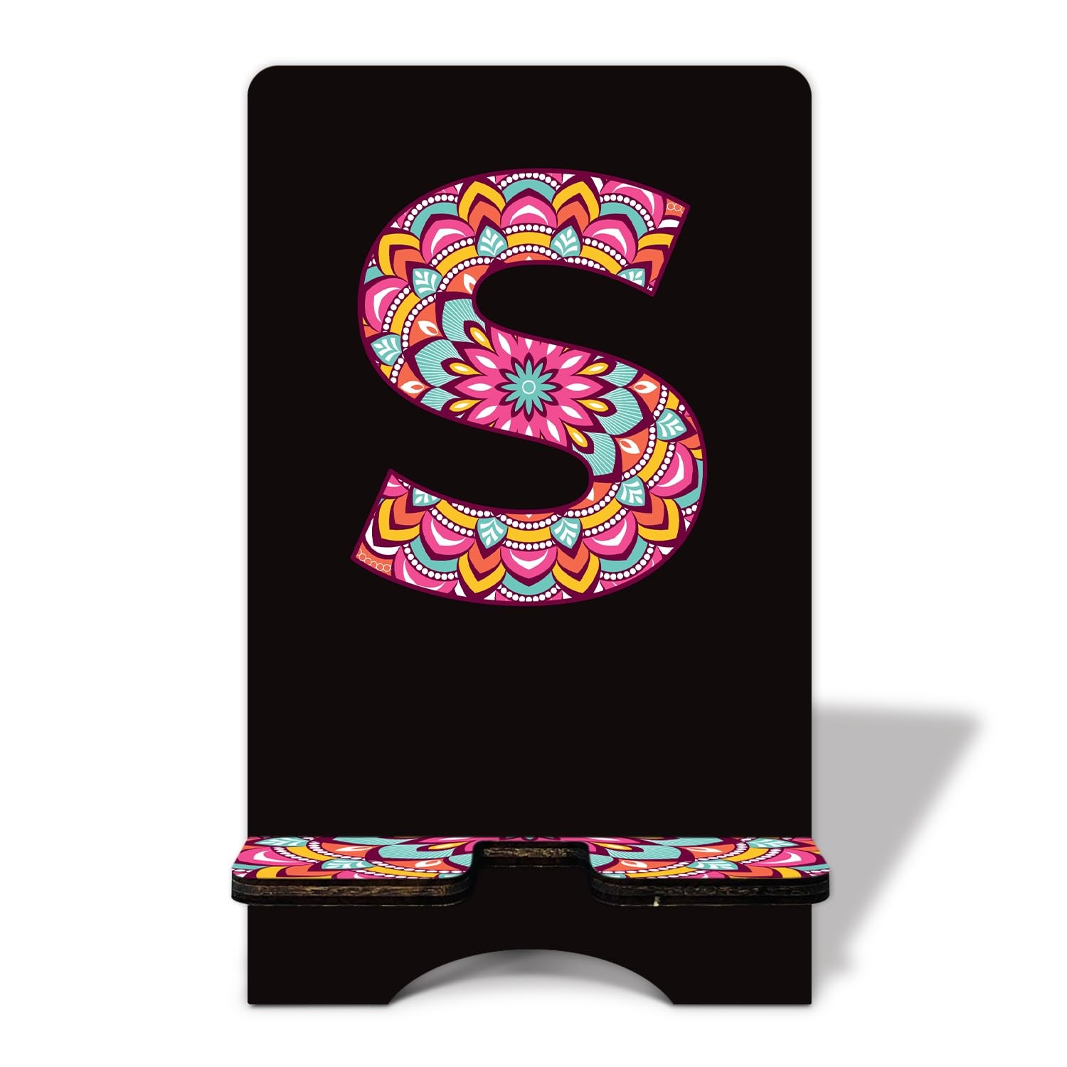Personalized Initial Wooden Cell Phone Stand - Universal Phone Holder with Charging Hole for iPhone, Samsung & Tablets - Perfect for Office Desk, Home & Travel Use