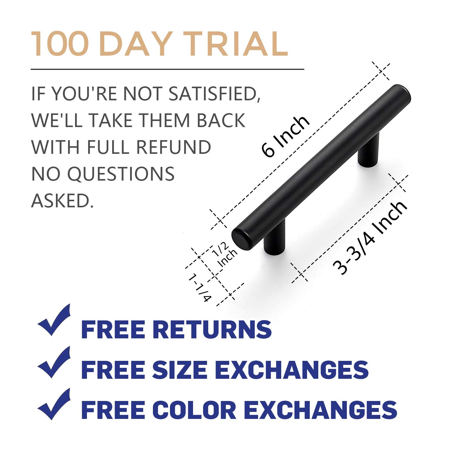 60 Pack 6 Inch Matte Black Stainless Steel Cabinet Pulls - Kitchen Cupboard Handles with 3.75