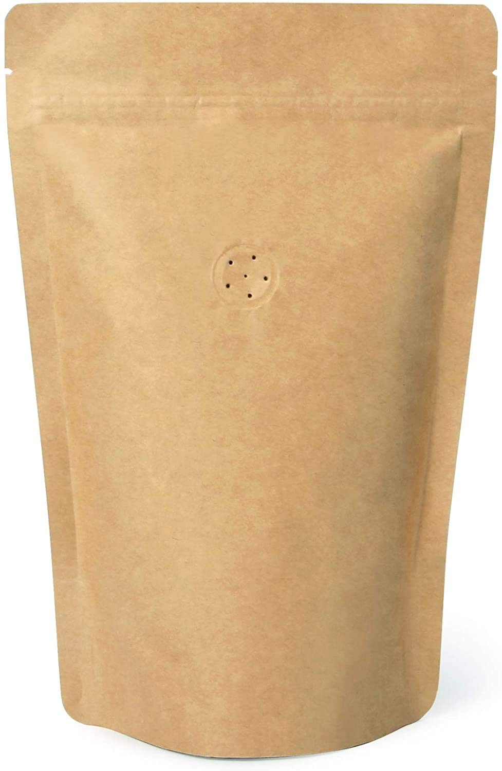 Premium High Barrier Natural Kraft Coffee Pouch with One-Way Degassing Valve - 8oz Stand Up Zipper Bags (500 Count) - Ideal for Fresh Roasted Coffee, Tea & Snack Storage