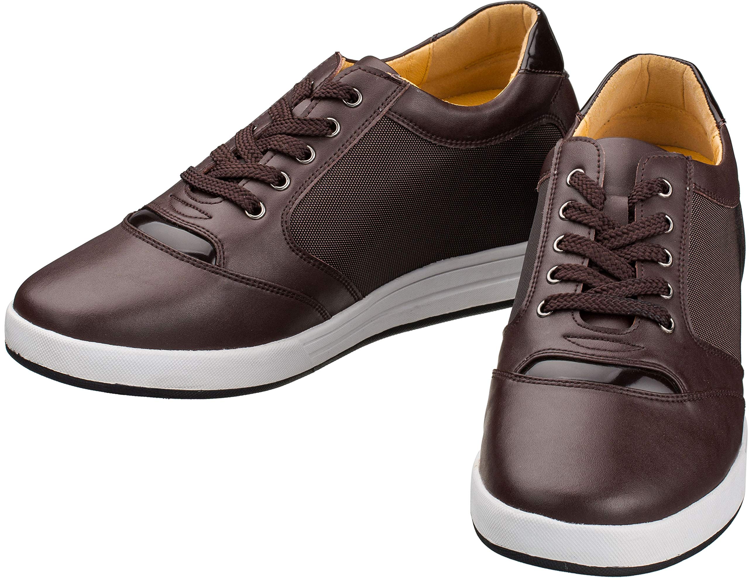 TOTO Men's Invisible Height Increasing Elevator Shoes - Dark Brown Leather/Mesh Lace-up Casual Sneakers - 3.2 Inches Hidden Lift - Size 11.5 D(M) US - Perfect for Work, Dating & Everyday Wear